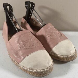 Tory Burch Pink Nappa Leather  Espadrille Womens Size 8 Flats